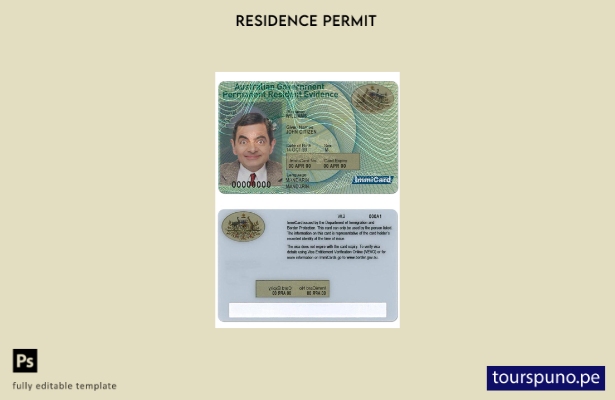 Plantilla de tarjeta de residencia permanente de Australia lista para imprimir